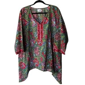 Signals Nisha Asymmetrical Floral Tunic 100% cotton top 2X